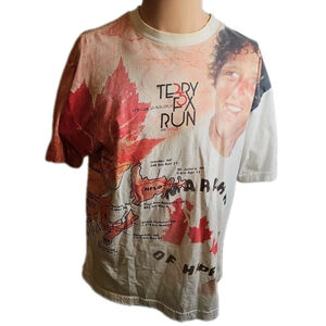 Vintage 2005 Terry Fox Marathon Of Hope All Over Print Canada Made Shirt Large